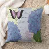モダンなヴィンテージのアジサイおよび蝶 クッション (ブランケット)