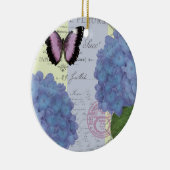 モダンなヴィンテージのアジサイおよび蝶 セラミックオーナメント (右)