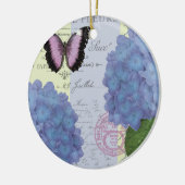 モダンなヴィンテージのアジサイおよび蝶 セラミックオーナメント (左)