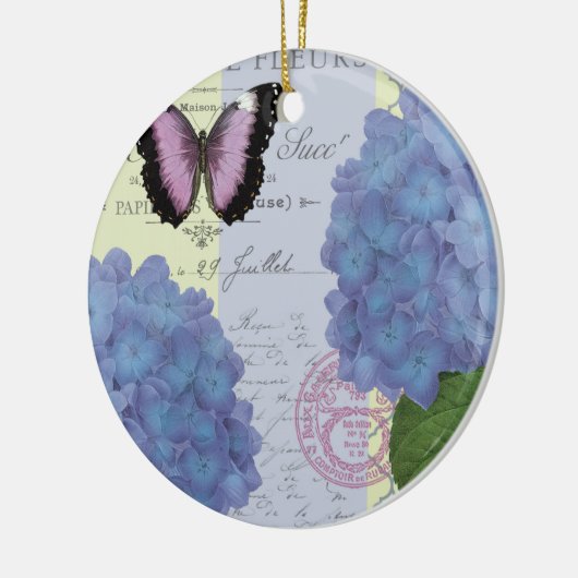 モダンなヴィンテージのアジサイおよび蝶 セラミックオーナメント (左)