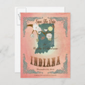 モダンなヴィンテージのインディアナの州の地図のパステルのモモ 案内ポストカード (正面/裏面)
