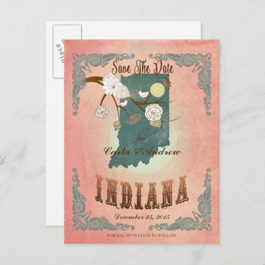 モダンなヴィンテージのインディアナの州の地図のパステルのモモ 案内ポストカード (正面/裏面)