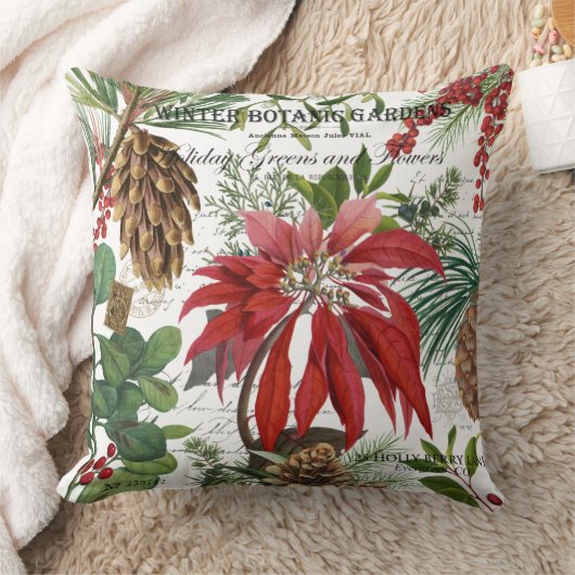 モダンなヴィンテージのウィンターガーデンの花柄 クッション (ブランケット)