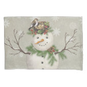 モダンなヴィンテージのウィンターガーデンの雪だるま 枕カバー (正面)