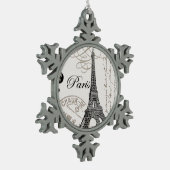 モダンなヴィンテージのエッフェル塔 スノーフレークピューターオーナメント (左)