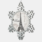 モダンなヴィンテージのエッフェル塔 スノーフレークピューターオーナメント (右)