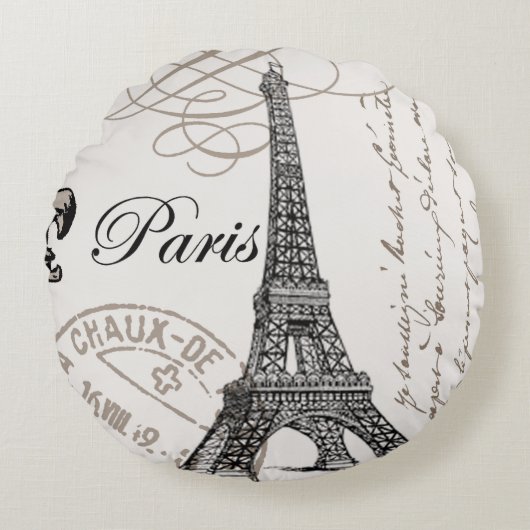 モダンなヴィンテージのエッフェル塔 ラウンドクッション (正面)