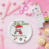 モダンなヴィンテージのクリスマスの森林フクロウ ペーパープレート (パーティー)