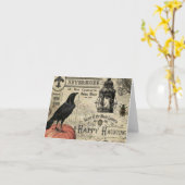 モダンなヴィンテージのハロウィンのカボチャおよびカラス カード (黄色い花)