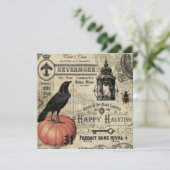 モダンなヴィンテージのハロウィンのカボチャおよびカラス カード (スタンド正面)