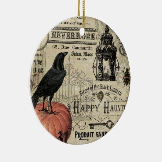 モダンなヴィンテージのハロウィンのカボチャおよびカラス セラミックオーナメント (右)