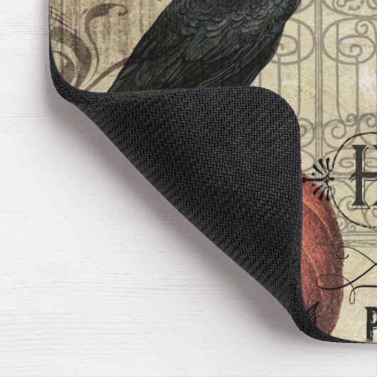 モダンなヴィンテージのハロウィンのカボチャおよびカラス マウスパッド (コーナー)