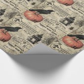 モダンなヴィンテージのハロウィンのカボチャおよびカラス ラッピングペーパー (角)