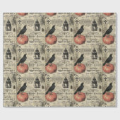 モダンなヴィンテージのハロウィンのカボチャおよびカラス ラッピングペーパー (フラット)