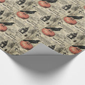 モダンなヴィンテージのハロウィンのカボチャおよびカラス ラッピングペーパー (角)