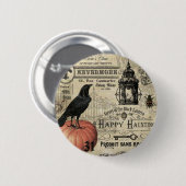 モダンなヴィンテージのハロウィンのカボチャおよびカラス 缶バッジ (正面&裏面)