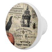 モダンなヴィンテージのハロウィンのカラスおよびカボチャ セラミックノブ (右)