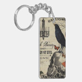 モダンなヴィンテージのハロウィンのカラスおよびスカル キーホルダー (正面左)