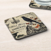 モダンなヴィンテージのハロウィンのカラスおよびスカル コースター (左側)
