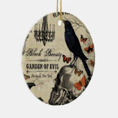 モダンなヴィンテージのハロウィンのカラスおよびスカル セラミックオーナメント (右)