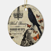 モダンなヴィンテージのハロウィンのカラスおよびスカル セラミックオーナメント (左)