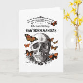 モダンなヴィンテージのハロウィンのスカルおよび蝶 カード (黄色い花)