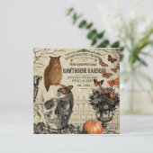 モダンなヴィンテージのハロウィンのフクロウおよびスカル カード (スタンド正面)