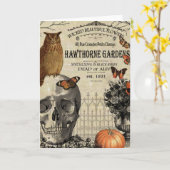 モダンなヴィンテージのハロウィンのフクロウおよびスカル カード (黄色い花)