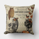 モダンなヴィンテージのハロウィンのフクロウおよびスカル クッション (正面)