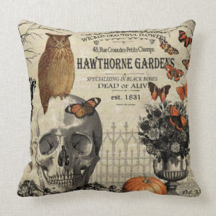 モダンなヴィンテージのハロウィンのフクロウおよびスカル クッション