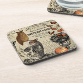 モダンなヴィンテージのハロウィンのフクロウおよびスカル コースター (左側)