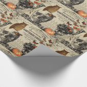 モダンなヴィンテージのハロウィンのフクロウおよびスカル ラッピングペーパー (角)