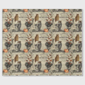 モダンなヴィンテージのハロウィンのフクロウおよびスカル ラッピングペーパー (フラット)