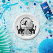 モダンなヴィンテージのハロウィン魔法使いおよび猫 ペーパープレート (パーティー)