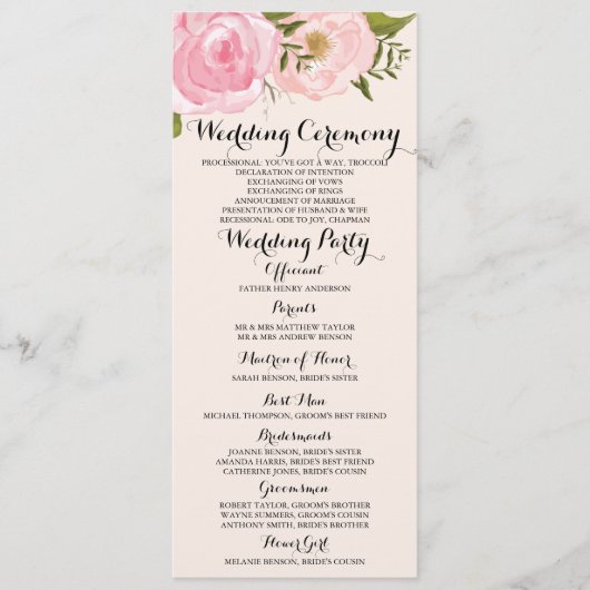 モダンなヴィンテージのピンクの花の結婚式プログラムプログラム・カード2 プログラム (正面)