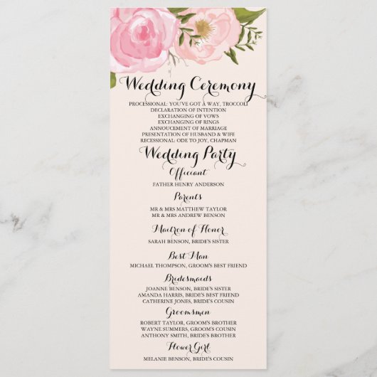 モダンなヴィンテージのピンクの花の結婚式プログラムプログラム・カード2 プログラム (裏面)