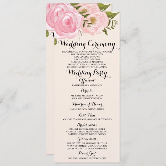 モダンなヴィンテージのピンクの花の結婚式プログラムプログラム・カード2 プログラム (正面/裏面)