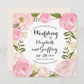 モダンなヴィンテージのピンクの花柄の保存日付 セーブザデート (正面/裏面)