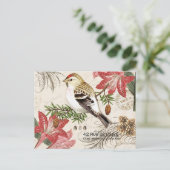 モダンなヴィンテージのフランスのなクリスマスの鳥の郵便はがき シーズンポストカード (スタンド正面)