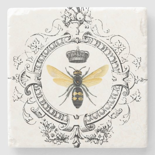 モダンなヴィンテージのフランスのな女王バチ ストーンコースター (正面)