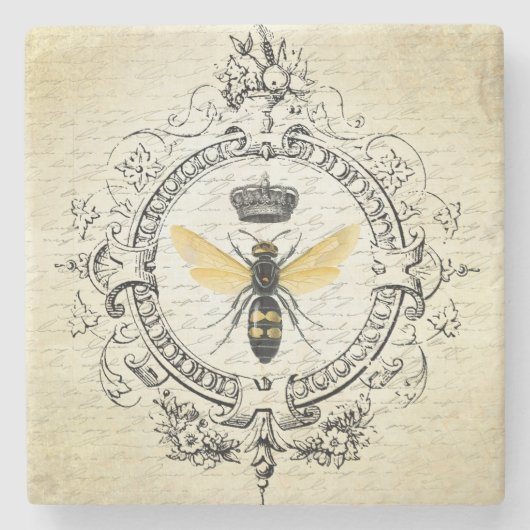 モダンなヴィンテージのフランスのな女王バチ ストーンコースター (正面)