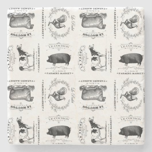 モダンなヴィンテージのフランスのな家畜 ストーンコースター (正面)