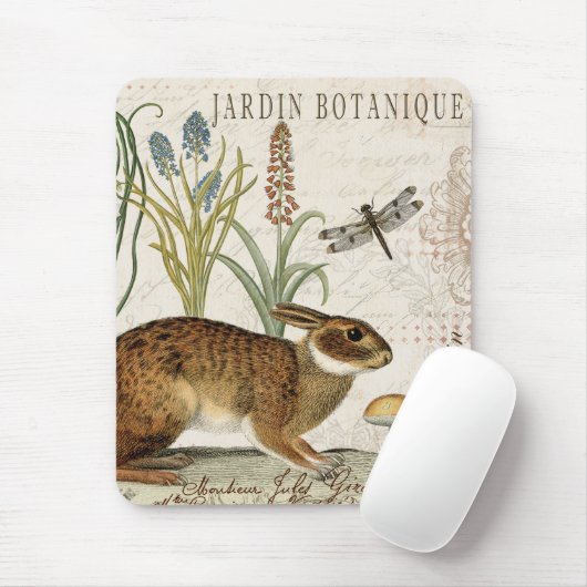 モダンなヴィンテージのフランスのな庭のウサギ マウスパッド (マウス)