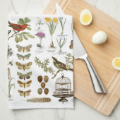 モダンなヴィンテージのフランスのな植物の鳥および花 キッチンタオル (四つ折り)