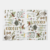 モダンなヴィンテージのフランスのな植物の鳥および花 キッチンタオル (横)