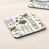 モダンなヴィンテージのフランスのな植物の鳥および花 コースター (左側)