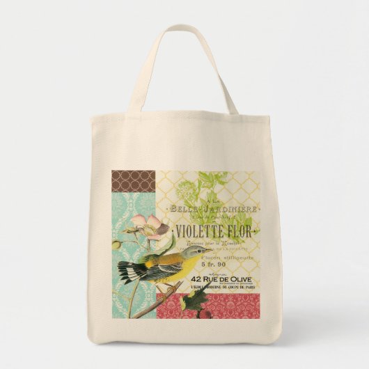 モダンなヴィンテージのフランスのな鳥のトートバック トートバッグ (正面)