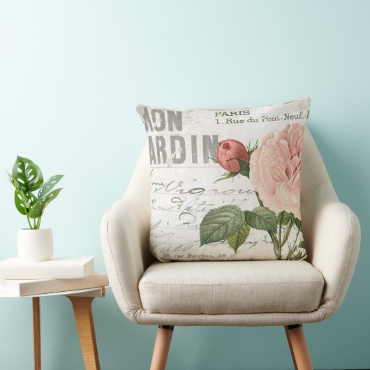 モダンなヴィンテージのフランス人のばら色の郵便はがき クッション (椅子)