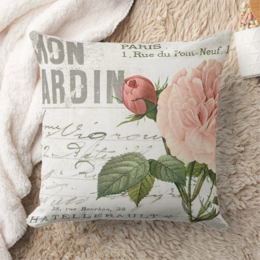 モダンなヴィンテージのフランス人のばら色の郵便はがき クッション (ブランケット)