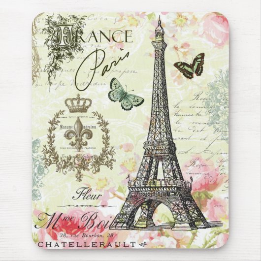 モダンなヴィンテージのフランス人のエッフェル塔 マウスパッド (正面)